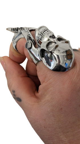 Totenkopf Gliederring Punk Gothic Ring Antik Silber
