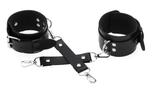 Unisex Leder Nieten Armband | D Ring - Armband mit Riemen Karabiener Schwarz Silber -  Gothic - Club - Harajuku