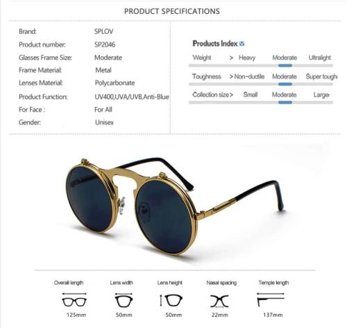 Vintage Steampunk Flip Sonnenbrille Retro Gothic Google Brille Schwarz