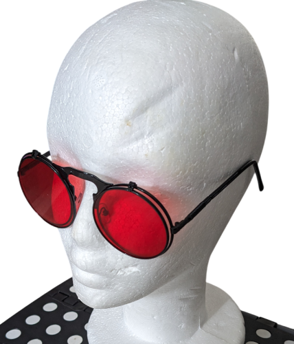 Vintage Steampunk Flip Sonnenbrille Retro Gothic Google Brille Rot