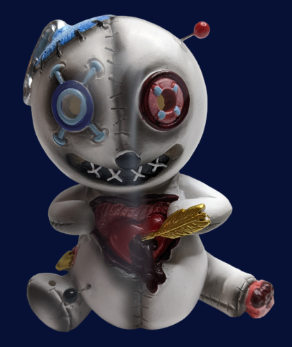 Voodoo Puppe Räucherfigur - Stecknadeln Herz - Steinzeug - Räucherkegel