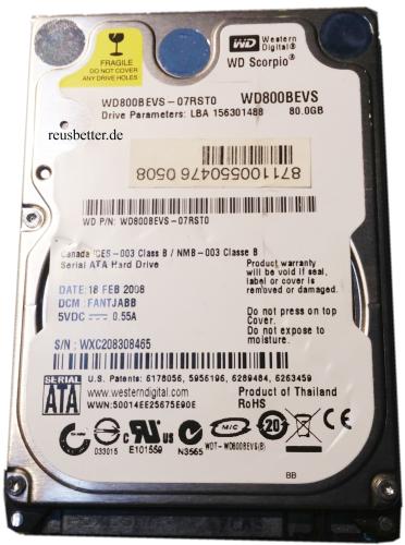 WD Scorpio WD800BEVS-07RST0 80GB 2.5" Laptop Festplatte