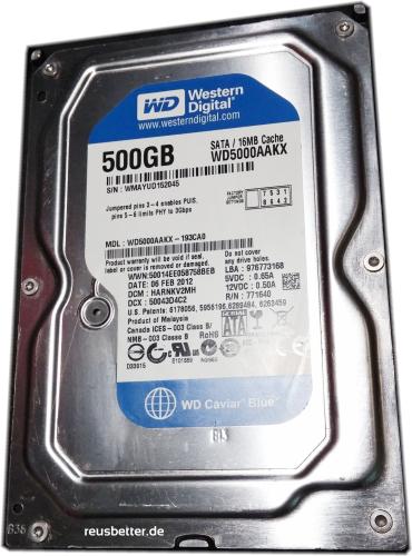 Western Digital -Caviar-Blue ☑️ WD5000AAKX Serie ☑️ 500GB ☑️ 6,8 rpm SATA ☑️ 3.5 Zoll intern