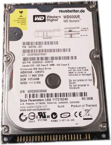 Western Digital Notebook Festplatte | WD600UE-22KVT0 | 60GB | 2,5 IDE