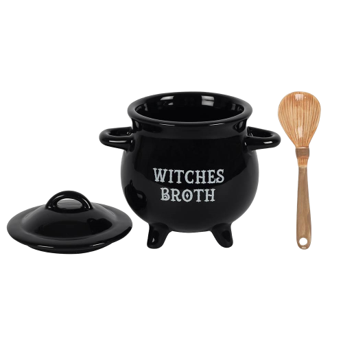 Witches Brew ★ Schwarze Keramik Suppenschüssel mit Löffel ★ Hexenbrühe Suppentasse