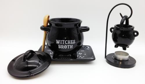Wicca Hexenkessel Duftlampe Teelicht  Metall Set schwarz