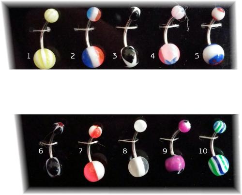 Bauchnabel Piercing Acryl Sterne, Streifen Bunt 1.4 | 16 G