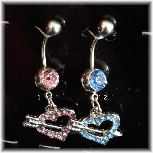 Bauchnabelpiercing 1.6 / 14 G Kristall Herz mit Pfeil