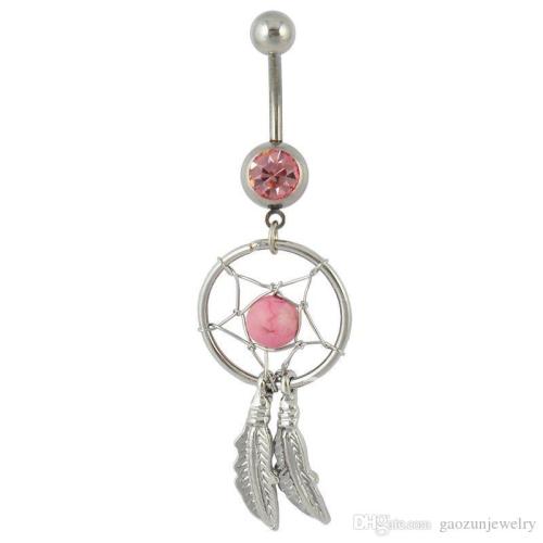 Traumfänger Bauchnabelpiercing Dreamcatcher Rosa 1.6