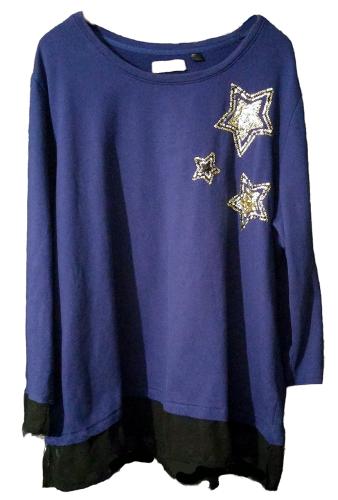 Sweetshirt | Gr. 50 Dunkelblau | Chiffon | Pailletten-Sterne