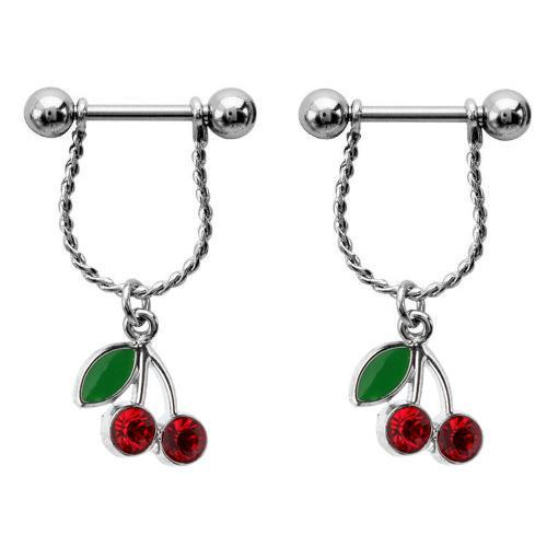 Brustwarzen Piercing Kirschen Kristalle Rot Rockabilly