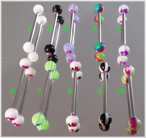 Barbell Zungen Brustwarzen Piercing UV Candy 16G - 1.4mm