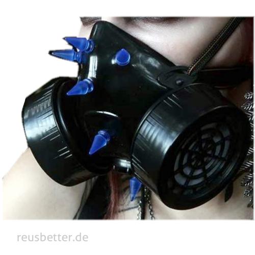 INDUSTRIAL, CYBER ,Gothic, Club GASMASKE UV Spikes Neon Unisex Blau
