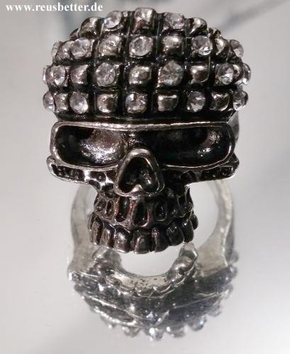 Biker - Skull - Totenkopf Ring | Kristall Stein Schädel Silberfarben