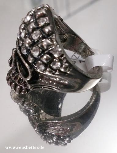 Biker - Skull - Totenkopf Ring | Kristall Stein Schädel Silberfarben