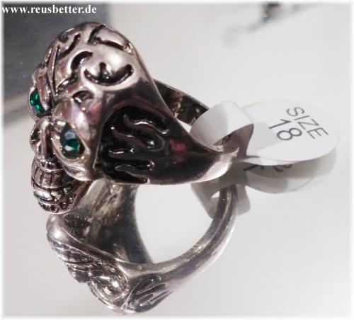 Totenkopf Skull Ring Kristall Augen Grün 2