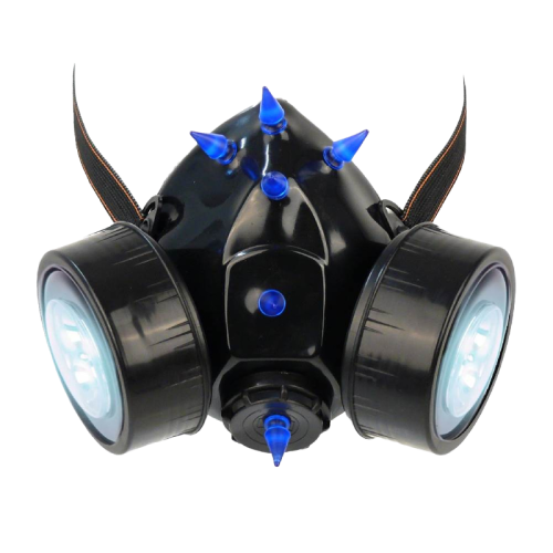 INDUSTRIAL, CYBER ,Club GASMASKE LED und UV Spikes Neon Unisex Blau