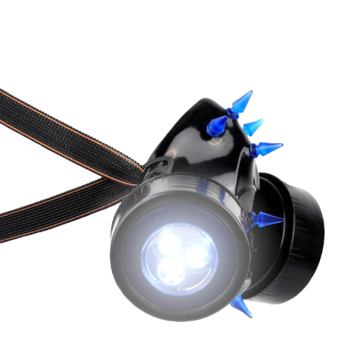 INDUSTRIAL, CYBER ,Club GASMASKE LED und UV Spikes Neon Unisex Blau