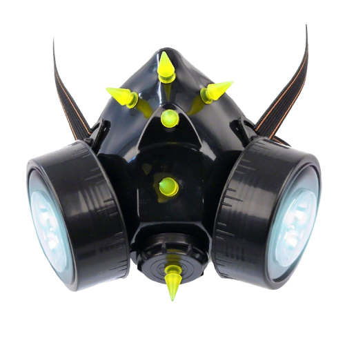 INDUSTRIAL, CYBER ,Gothic, Club GASMASKE LED und UV Spikes Neon Unisex