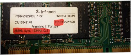 PC Arbeitsspeicher Infineon 256MB SDRAM PC133-222-520 PC RAM