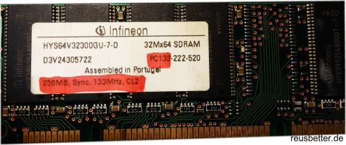 Infineon PC Arbeitsspeicher 256MB SDRAM PC 133 CL2 PC RAM