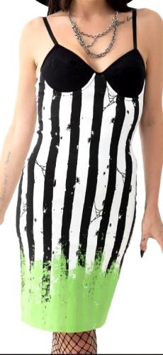 Killstar Beetlejuice Distressed Stripe Bleistift Kleid