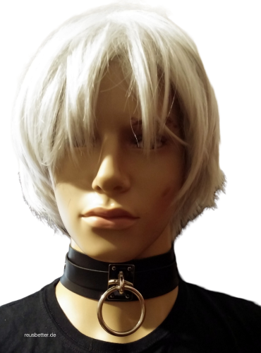 Halsband mit großem O-Ring - Nieten Schwarz Silber -  Gothic - BDSM - Harajuku
