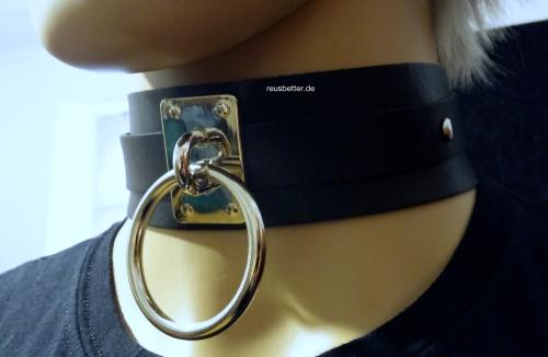 Halsband mit großem O-Ring - Nieten Schwarz Silber -  Gothic - BDSM - Harajuku