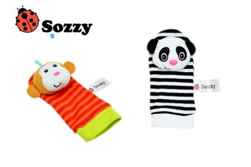 Baby Aktiv Spiel Armband Panda oder Äffchen mit Rassel von Sozzy