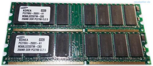 Samsung PC Arbeitsspeicher 2x 256 MB DDR RAM PC2700U PC RAM