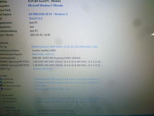 TOSHIBA Satellite L500D - 13H Notebook | AMD DualCore 2x 2.10 GHz | 15.6 "