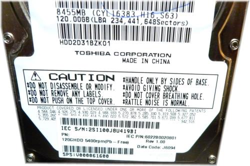 Toshiba HDD2D31BZK01 - 120 GB Intern | 5400RPM | 2,5 Zoll