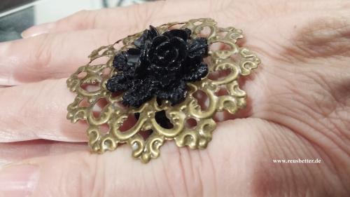 Damen Modeschmuck Ring Handgefertigt Cabochon Rose Schwarz