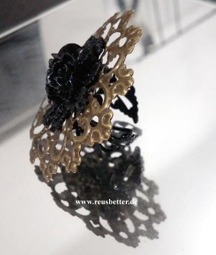 Damen Modeschmuck Ring Handgefertigt Cabochon Rose Schwarz