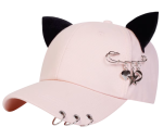 Gothic Anime Basecaps Rosa mit Schwarzen Katzenohren und Sicherheitsnadeln