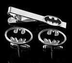 Batman Motiv Krawatten Clip mit Manschettenknöpfen als Set - Silber/Schwarz
