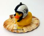 Biker Badeente mit Vikinger Helm und Licht Deko Entchen Fahrrad - Bike
