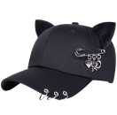 Gothic Anime Basecaps Schwarz mit Katzenohren und Sicherheitsnadeln