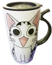 Hochwertiger Cartoon Nemu Neko Keramikbecher mit ToGo Deckel Anime Tee-Kaffee Thermobecher