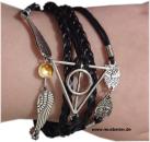 Harry Potter Leder Armband Infinity Schnatz Schwarz Silber