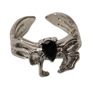 Spinnenring verstellbar Silberfarben mit schwarzem Facettenstein