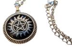 Supernatural Anti Dämonen Pentagramm Tattoo Kette Silber Glas Cabochon