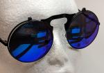 Vintage Steampunk Flip Sonnenbrille Rund Blau Gothic Cyber